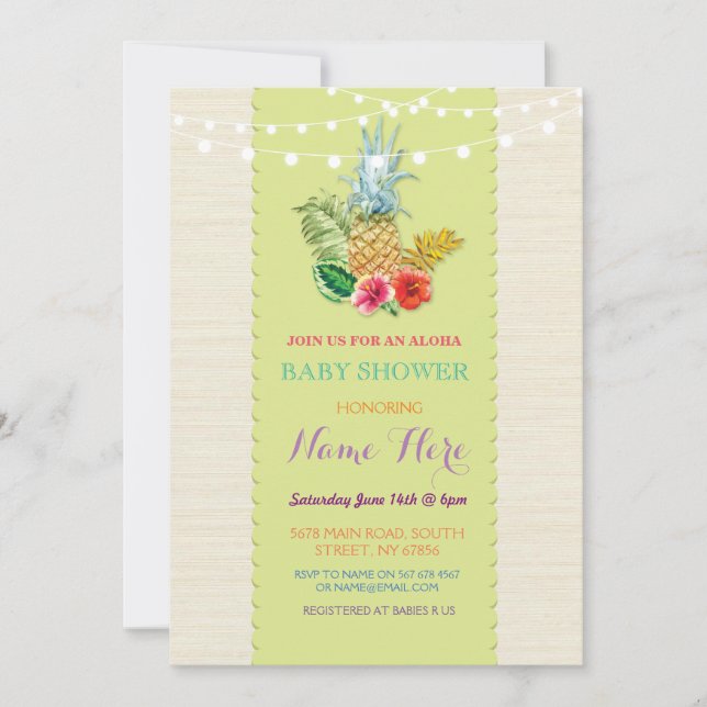 Baby Shower Aloha Luau Pineapple Invite (Front)
