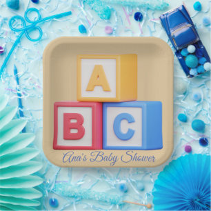Baby Shower - Alphabet Blocks Luncheon Paper Plate