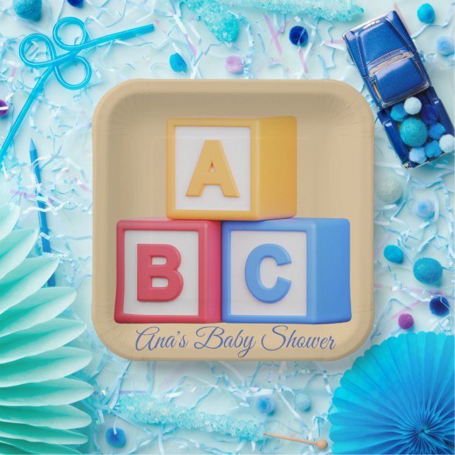 Baby Shower - Alphabet Blocks Luncheon Paper Plate (Party)