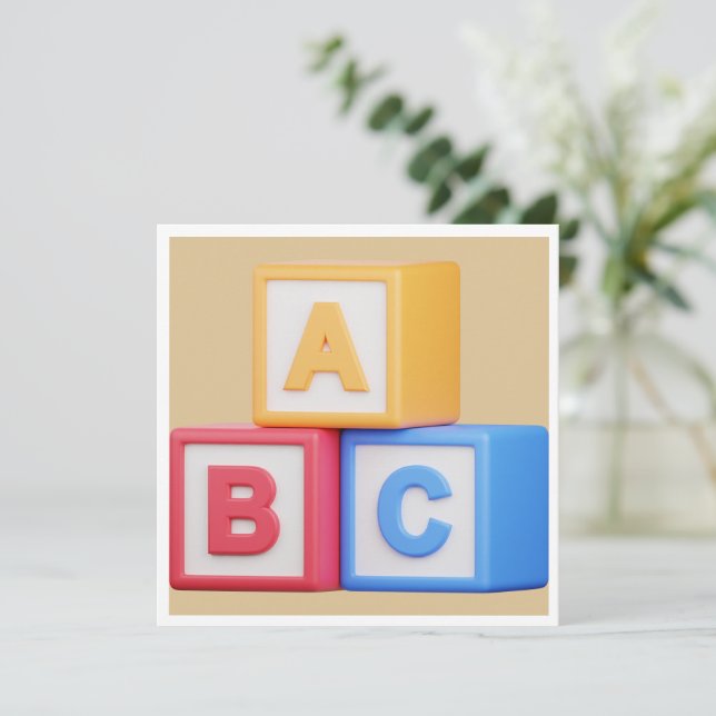 Baby Shower - Alphabet Blocks Luncheon Thank You Card (Standing Front)