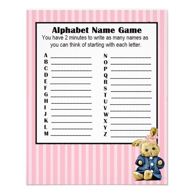 Baby Shower Alphabet Name BINGO Game Bunny Flyer (Front)