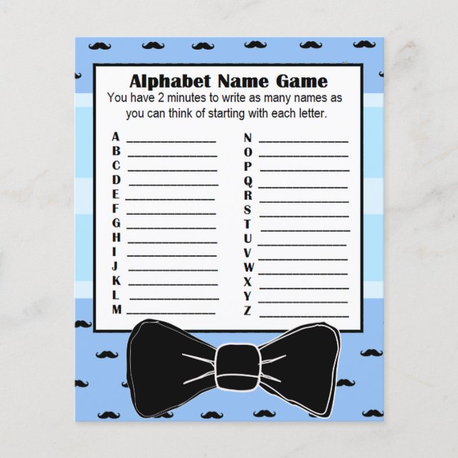 Baby Shower Alphabet Name BINGO Game  Moustache Flyer (Front)