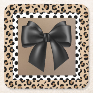 Baby Shower - Animal Print- Bow  Square Paper Coaster