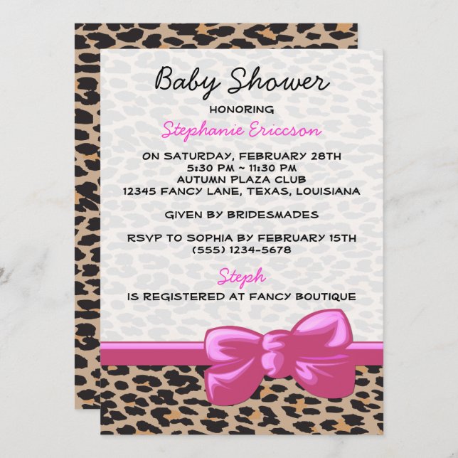 Baby Shower - Animal Print, Leopard - Brown Black Invitation (Front/Back)