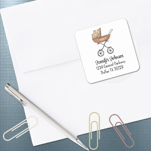 Baby Shower Antique Buggy Return Address Square Sticker
