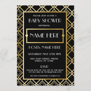 Baby Shower Art Deco 1920's Gold Mum Party Invite