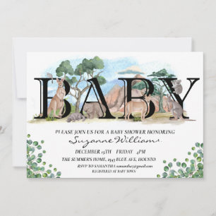 Baby Shower Australian Animals Watercolor  Invitation