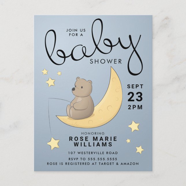 BABY SHOWER | Baby Bear Moon & Stars Postcard (Front)