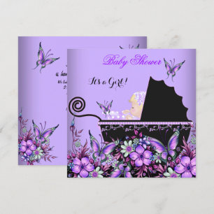 Baby Shower Baby Blonde Girl Purple Butterfly Invitation