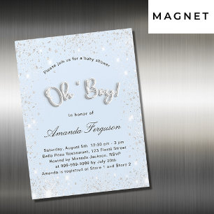 Baby Shower baby blue boy silver sparkle luxury Magnetic Invitation