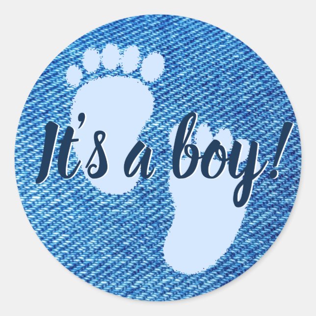 Baby Shower Baby Blue Denim Custom Classic Round Sticker (Front)