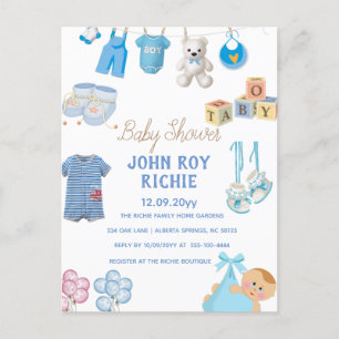 Baby Shower Baby Boy Blue Announcement Postcard