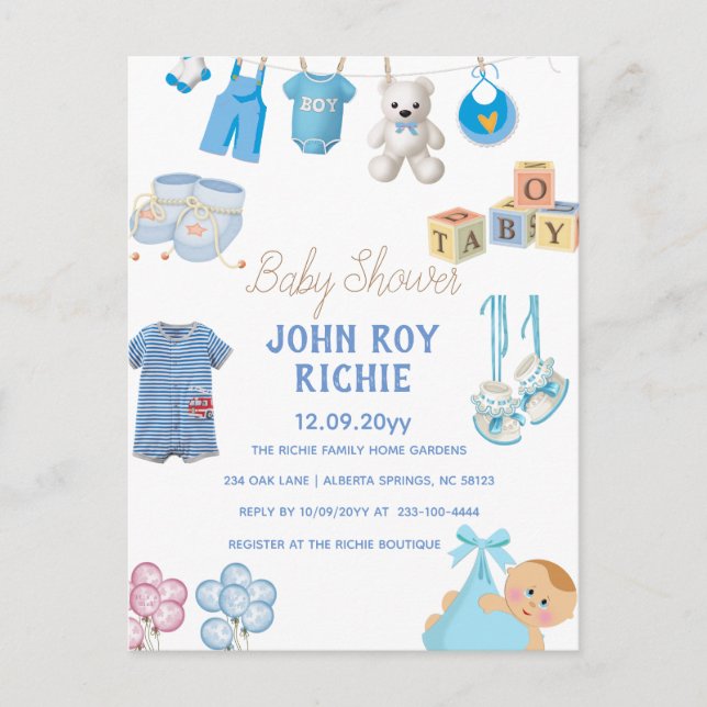 Baby Shower | Baby Boy Blue Announcement Postcard (Front)