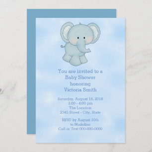Baby Shower Baby Boy Blue Elephant Invitation
