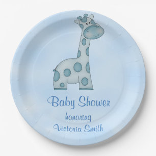Baby Shower Baby Boy Blue Giraffe Paper Plate