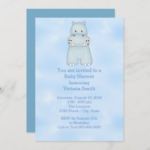 Baby Shower Baby Boy Blue Hippo Invitation