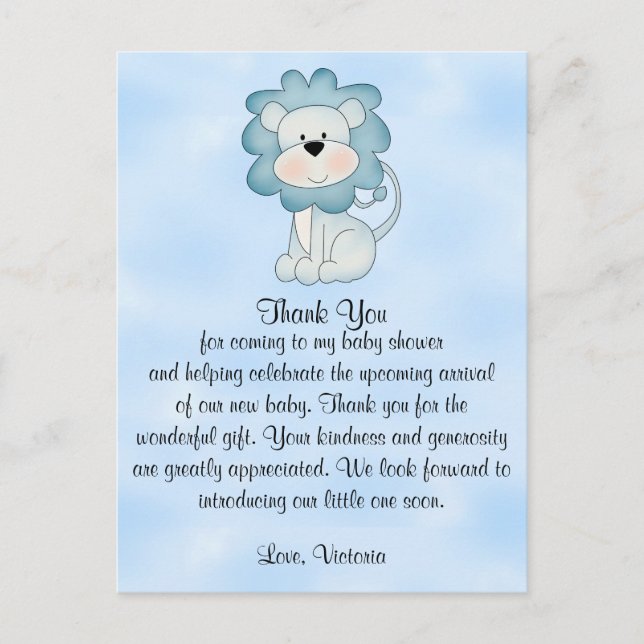 Baby Shower Baby Boy Blue Lion Postcard (Front)