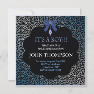 Baby Shower Baby BOY Blue Ribbon Decoration Card