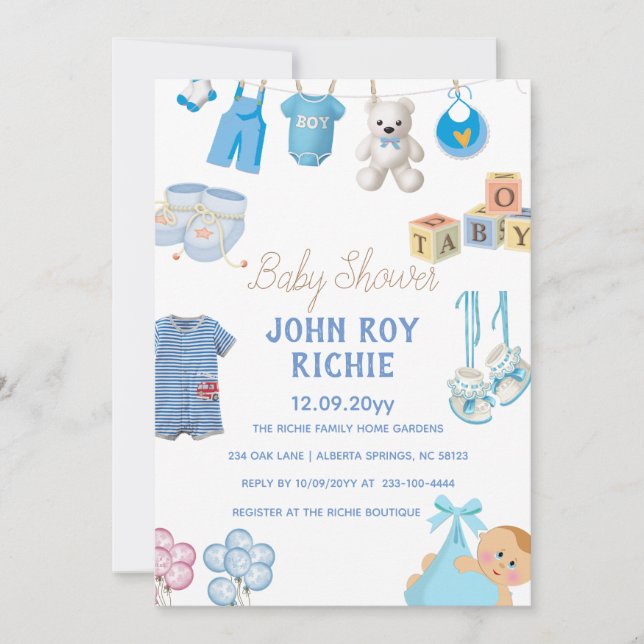Baby Shower | Baby Boy Blue Save The Date (Front)
