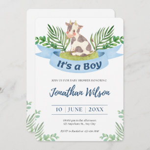 Baby Shower Baby Boy Cute Cow Invitation
