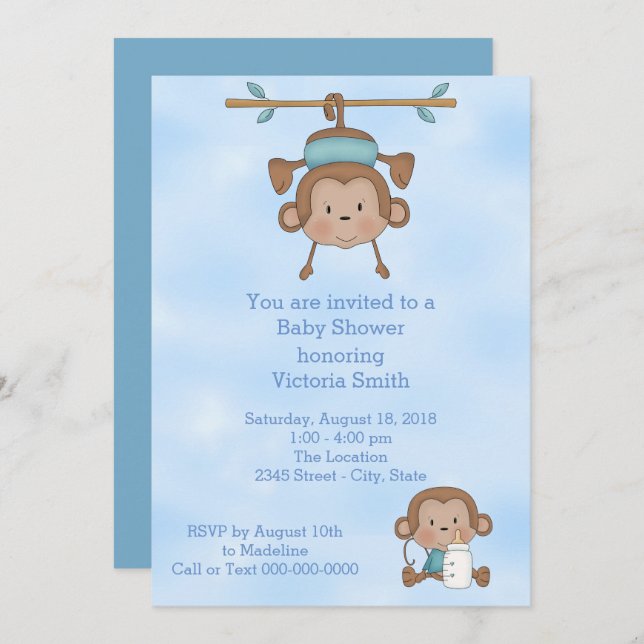 Baby Shower Baby Boy Monkey Invitation (Front/Back)