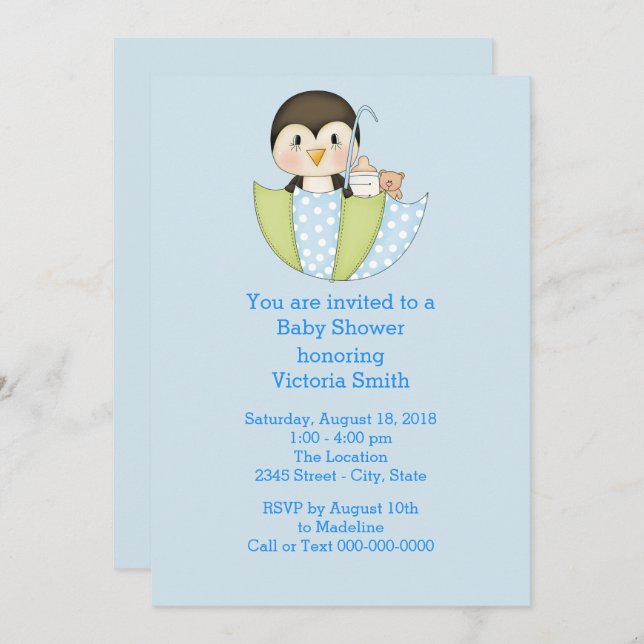 Baby Shower Baby Boy Penguin Invitation (Front/Back)