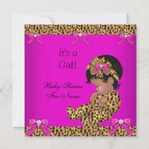 Baby Shower Baby Cute Girl Leopard Pink Gold 3 Invitation