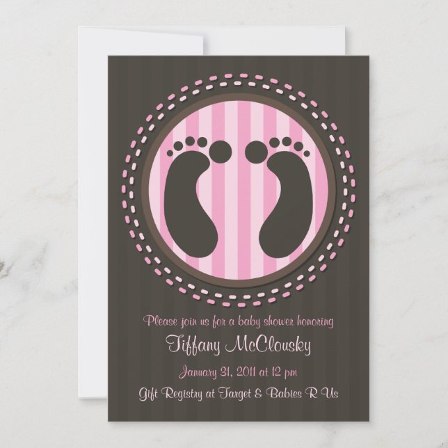 Baby Shower - Baby Footprints - Pink - Invitation (Front)