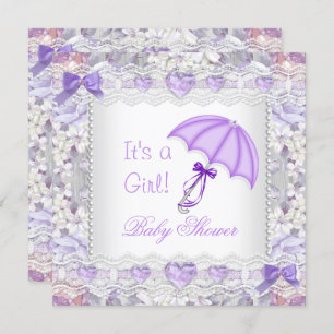 Baby Shower Baby Girl Lavender Floral Umbrella Invitation
