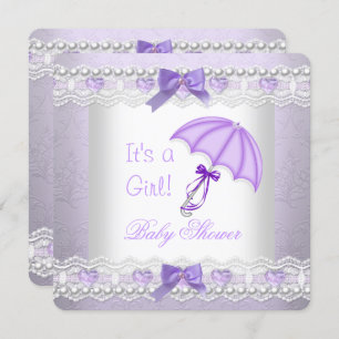 Baby Shower Baby Girl Lavender White Umbrella Invitation