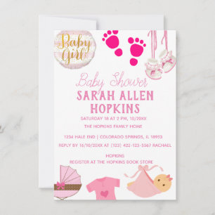 Baby Shower   Baby Girl Pink Modern Save The Date