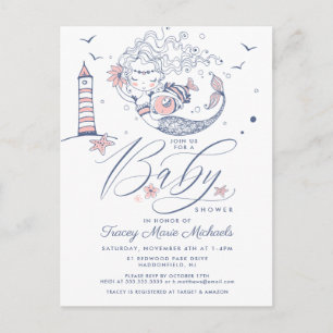 BABY SHOWER   Baby Girl Whale Mermaid Beach Postcard