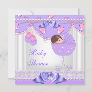 Baby Shower Baby Girl White Pink Purple Pearl Lace Invitation
