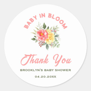 Baby Shower Baby In Bloom Floral Flowers Botanical Classic Round Sticker