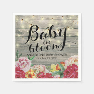 Baby Shower Baby in Bloom Flower String Light Wood Napkin