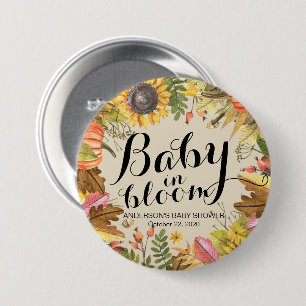 Baby Shower Baby in Bloom Maple Pumpkins Sunflower 7.5 Cm Round Badge