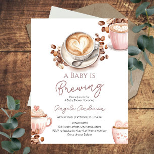 Baby Shower Baby is Brewing Pink and Brown Invitation
