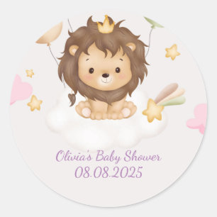 BABY SHOWER BABY LION CLASSIC ROUND STICKER