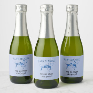 Baby Shower Baby Making Potion Favour Blue Mini Sparkling Wine Label
