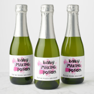 Baby Shower Baby Making Potion Favour Pink Hearts Sparkling Wine Label