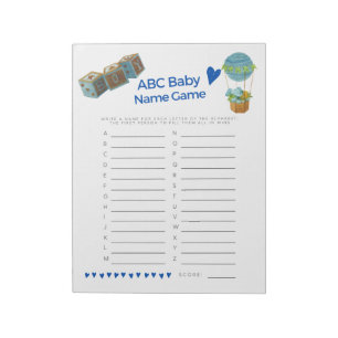 Baby Shower Baby Name Game Baby Boy Trendy Fun Notepad