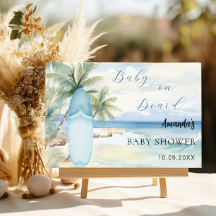 Baby shower baby on board surfboard guest book