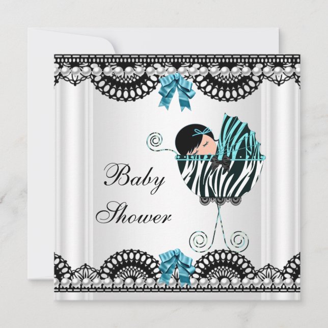 Baby Shower Baby Zebra Boy Black White Blue Invitation (Front)