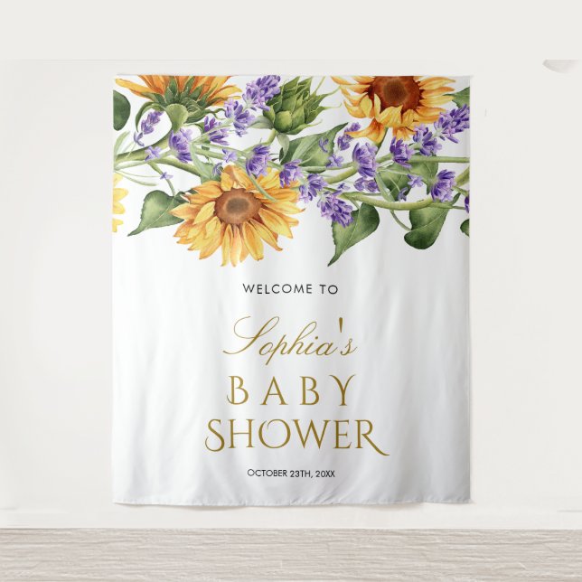 Baby Shower Backdrop - Sunflowers & Lavender Tapestry (Front)