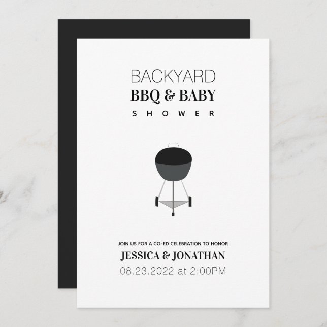 Baby Shower Backyard BBQ Co-Ed Couples Simple Invitation (Front/Back)