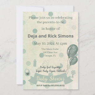 Baby Shower Balloons Beige Carriage Dot Green Toy Invitation