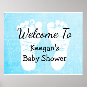 Baby Shower Banner Poster for Boy Blue Foot Prints