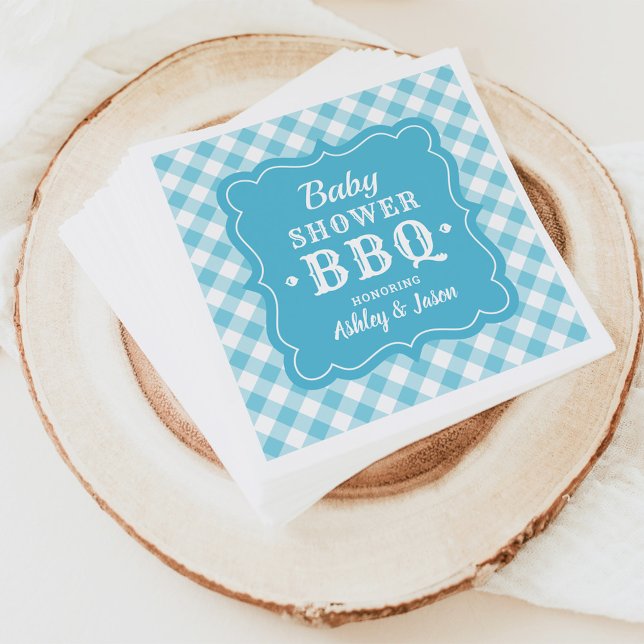 Baby Shower BBQ Blue and White Gingham Plaid Napkin (Creator Uploaded)