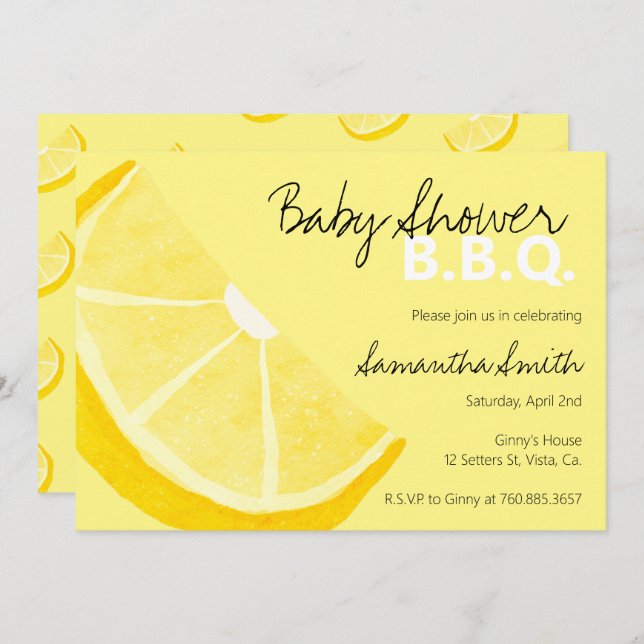 Baby Shower BBQ Lemon theme Summer A little Lemon Invitation (Front/Back)