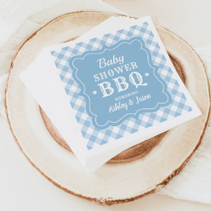 Baby Shower BBQ Pale Blue and White Gingham Plaid Napkin
